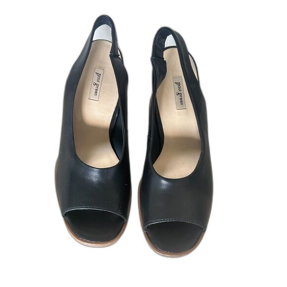 Sporty-Chic Black Leather Tippi Sandal in Black  Paul Green Black Leather Slingback Peep Toe Heels Size 8 EU 5.5